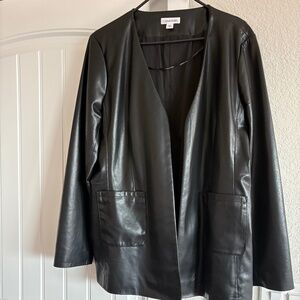 New Calvin Klein Faux Leather Open Front Jacket Blazer Cardigan 14 Very Soft